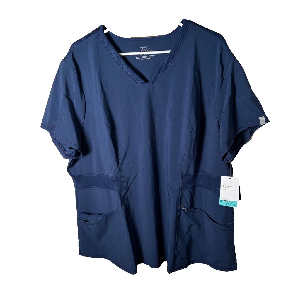Cherokee Infinity T-Shirt Top Women's 2XL Blue V-Neck Pockets Short Sleeve